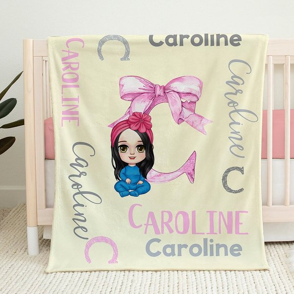 Gepersonaliseerde Cartoon karakter boog initiaal zachte deken met naam Baby Shower verjaardagscadeau voor baby jongens meisjes