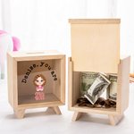 Personalized Mini Boss Cartoon Kid Wooden Clear Money Box Piggy Bank with Name Desk Decor Birthday Gift for Boys Girls