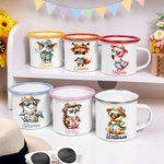 Personalized Hawaiian Theme Cartoon Animal 12 oz Colored Rim Enamel Mug with Name Back to School Birthday Gift for Boys Girls
