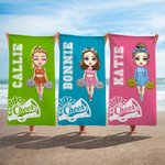Henkilökohtainen monivärinen Cheer Horn sarjakuva tyttö nopea kuivua ylisuuri rantapyyhe nimi syntymäpäivä Beach Party lahja Cheerleaders tytöt