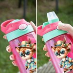 Personalized Hawaiian Theme Cartoon Animal Character 16 oz Kid Water Bottle with Straw and Spill-Proof Lid Back to School Birthday Gift for Girls Boys