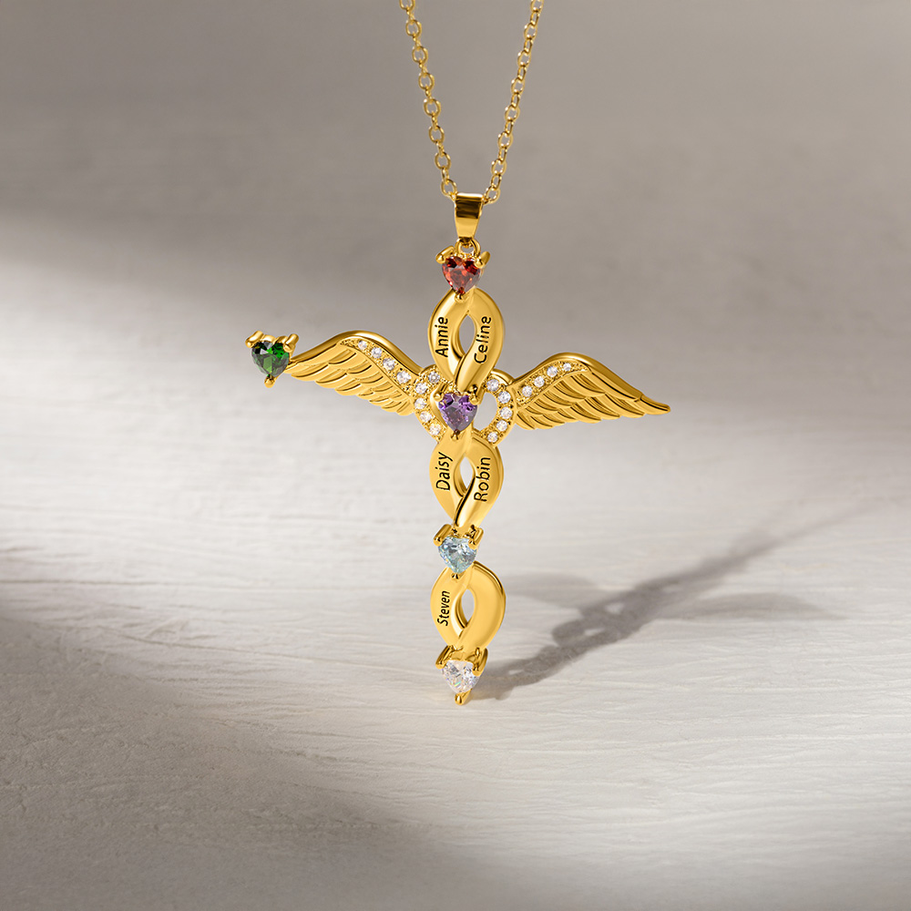 Collier croix de pierres de naissance 1-6 avec nom gravé Bijoux religieux Cadeau de fête des mères Cadeau d'anniversaire pour femme Chrétienne