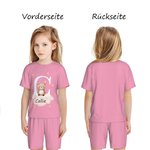 Personalisiertes Sterne Wolken Waldtier Weiches Kinder Pyjama T-Shirt Shorts Set mit Namen Initiale Mehrfahrbig Geburtstag Geschenk für Jungen Mädchen