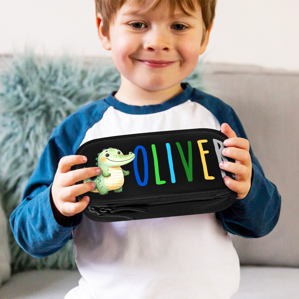 Trousse à crayons Oxford double couche avec nom et fermeture éclair Fournitures scolaires Cadeau de rentrée pour garçons filles