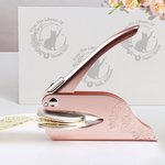 Personalized Star Moon Cat Birth Flower Embosser Stamp Hand Held Embosser Set with Text and Name Birthday Gift for Book Lovers