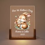 Personalized Parent-Child Animal Name LED Night Light with Wooden Base Our 1st Mother's Day Room Decor Birthday Gift for Mom Kids