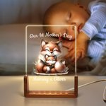 Personalized Parent-Child Animal Name LED Night Light with Wooden Base Our 1st Mother's Day Room Decor Birthday Gift for Mom Kids