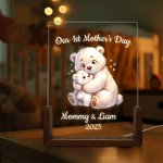 Personalized Parent-Child Animal Name LED Night Light with Wooden Base Our 1st Mother's Day Room Decor Birthday Gift for Mom Kids