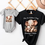 Personalizzato Design animale carino La nostra prima festa della mamma 100% cotone Baby Bodysuit Maglietta per adulti con nome Festa della mamma Regalo di compleanno per neonati Mamme