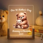 Personalized Parent-Child Animal Name LED Night Light with Wooden Base Our 1st Mother's Day Room Decor Birthday Gift for Mom Kids