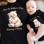 Personalizzato Design animale carino La nostra prima festa della mamma 100% cotone Baby Bodysuit Maglietta per adulti con nome Festa della mamma Regalo di compleanno per neonati Mamme