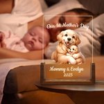 Personalized Parent-Child Animal Name LED Night Light with Wooden Base Our 1st Mother's Day Room Decor Birthday Gift for Mom Kids