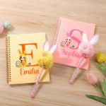 Personalized Easter Bunny Costume Character Eggs A5 Lined Page Spiral Notebook and Pom Pom Pen Set with Name Easter Party Favor Gift for Boys Girls