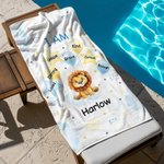 Personalized Watercolour Cartoon Animal Oversized Quick Dry Beach Towel with Name Birthday Vacation Accessories Gift for Kid