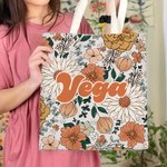 Sac en toile personnalisé réutilisable Boho avec nom Accessoires de voyage Cadeau de fête des mères Cadeau d'anniversaire pour femmes Filles