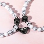 Personalized Photo Projection Beaded Elastic Bracelet Set of 2 with Engraved Initial Birthday Valentine's Day Anniversary Gift for Couples Friends