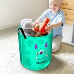 Personalized Cute Cartoon Monster Dinosaur Large Waterproof Name Laundry Storage Basket with Handle Nursery Decor Birthday Gift for Boys Girls