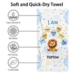 Personalized Watercolour Cartoon Animal Oversized Quick Dry Beach Towel with Name Birthday Vacation Accessories Gift for Kid