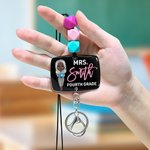 Gepersonaliseerde Schattige Karakter Kralen Verstelbare Sleutelkoord Badge Reel met Naam en Sleutelhanger Lerarendag Dankbaarheidsgeschenk voor Leraren