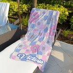 Personalized Oversized Quick Dry Retro Colourful Daisy Beach Towel with Name Birthday Summer Vacation Party Gift for Her