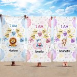 Personalized Watercolour Cartoon Animal Oversized Quick Dry Beach Towel with Name Birthday Vacation Accessories Gift for Kid