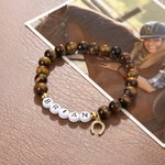 Personalized Lucky Horseshoe Natural Gemstones Beaded Bracelet with Name and Elastic Cord Birthday Anniversary Gift for Horse Lovers Equestrians