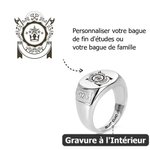 Bague de Signet Armoirie Personnalisée avec Gravure Bijoux Cadeau Graduation Anniversaire Fête des Pères pour Homme Famille Ami