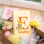 Personalized Easter Bunny Costume Character Eggs A5 Lined Page Spiral Notebook and Pom Pom Pen Set with Name Easter Party Favor Gift for Boys Girls