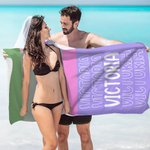 Personalized Colourful Oversized Quick Dry Striped Beach Towel with Name Summber Vacation Essentials Gift for Women Men