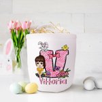Borsa a secchiello personalizzata con personaggio coniglietto pulcino  nome e iniziale contenitore delle caramelle regalo di Pasqua per bambini