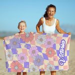 Personalized Oversized Quick Dry Retro Colourful Daisy Beach Towel with Name Birthday Summer Vacation Party Gift for Her