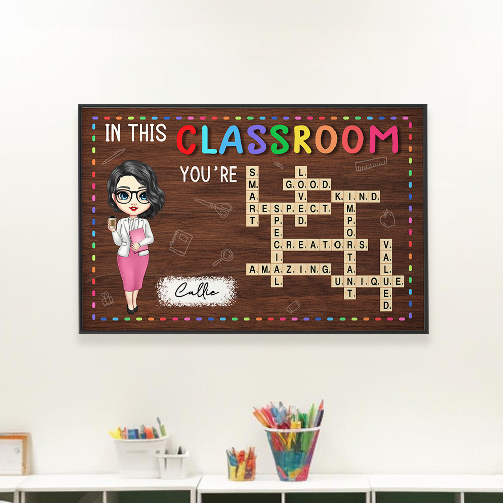 Personalized Cartoon Teacher Crossword Puzzle Art Canvas Poster Framed Personalized Cartoon Teacher Crossword Puzzle Art Canvas Poster Framed