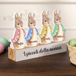 Decorazione Peter Rabbit in legno conigli personalizzati con 1-12 nomi ornamento con base regalo di Pasqua per famiglia