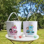 Borsa a secchiello personalizzata con personaggio coniglietto pulcino  nome e iniziale contenitore delle caramelle regalo di Pasqua per bambini