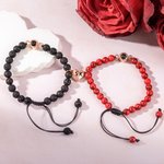 Personalized Photo Projection Beaded Elastic Bracelet Set of 2 with Engraved Initial Birthday Valentine's Day Anniversary Gift for Couples Friends