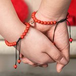 Personalized Photo Projection Beaded Elastic Bracelet Set of 2 with Engraved Initial Birthday Valentine's Day Anniversary Gift for Couples Friends