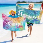 Personalized Oversized Quick Dry Tie Dye Beach Towel with Name Birthday Summer Vacation Party Gift for Her