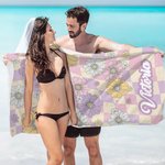 Personalized Oversized Quick Dry Retro Colourful Daisy Beach Towel with Name Birthday Summer Vacation Party Gift for Her