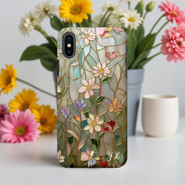 Personalized Floral  Stained Glass Phone Case with Initial for iPhone Samsung Anniversary Birthday Gift for Friend Family