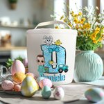 Borsa a secchiello personalizzata con personaggio coniglietto pulcino  nome e iniziale contenitore delle caramelle regalo di Pasqua per bambini