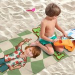 Personalized Retro Checkered Face Photo Cartoon Quick Dry Microfiber Beach Towel with Name Summer Vacation Party Gift for Family Friend