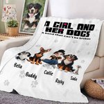 Personalisierte Weiche Decke mit Cartoon-Mädchen Hunden und Namen Dekoration Geburtstagsgeschenk für Tierliebhaber