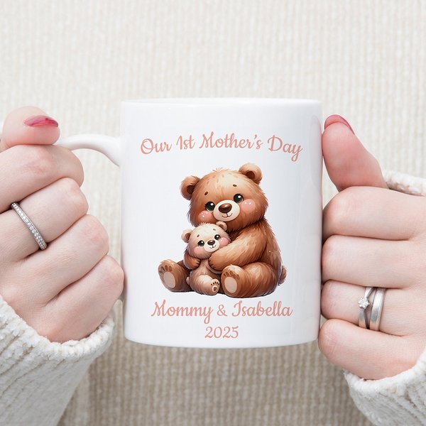Personalisierte Our 1st Mother's Day Cute Animal Keramikbecher mit Namen und Jahr erste Muttertag Geschenk für Mama