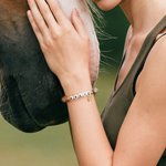 Personalized Lucky Horseshoe Natural Gemstones Beaded Bracelet with Name and Elastic Cord Birthday Anniversary Gift for Horse Lovers Equestrians