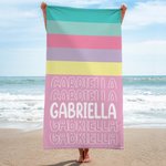 Personalized Colourful Oversized Quick Dry Striped Beach Towel with Name Summber Vacation Essentials Gift for Women Men