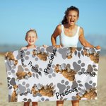 Personalized Pet Photo Paw Print Quick Dry Beach Towel with Name Beach Accessories Vacation Gift for Cat Dog Lover