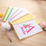 Personalized Easter Bunny Costume Character Eggs A5 Lined Page Spiral Notebook and Pom Pom Pen Set with Name Easter Party Favor Gift for Boys Girls