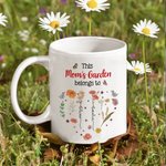 Personalized This is Garden Belongs to Heart Birth Flowers 11 oz Ceramic Mug with 1-12 Names Birthday Mother's Day Gift for Mom Grandma