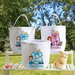 Borsa a secchiello personalizzata con personaggio coniglietto pulcino  nome e iniziale contenitore delle caramelle regalo di Pasqua per bambini