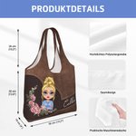 Personalisierte Geburtsblumen-Kranz Cartoon Charakter Tragetasche mit Namen Tote Bag Einkaufstasche Muttertag Geburtstag Geschenk für Damen